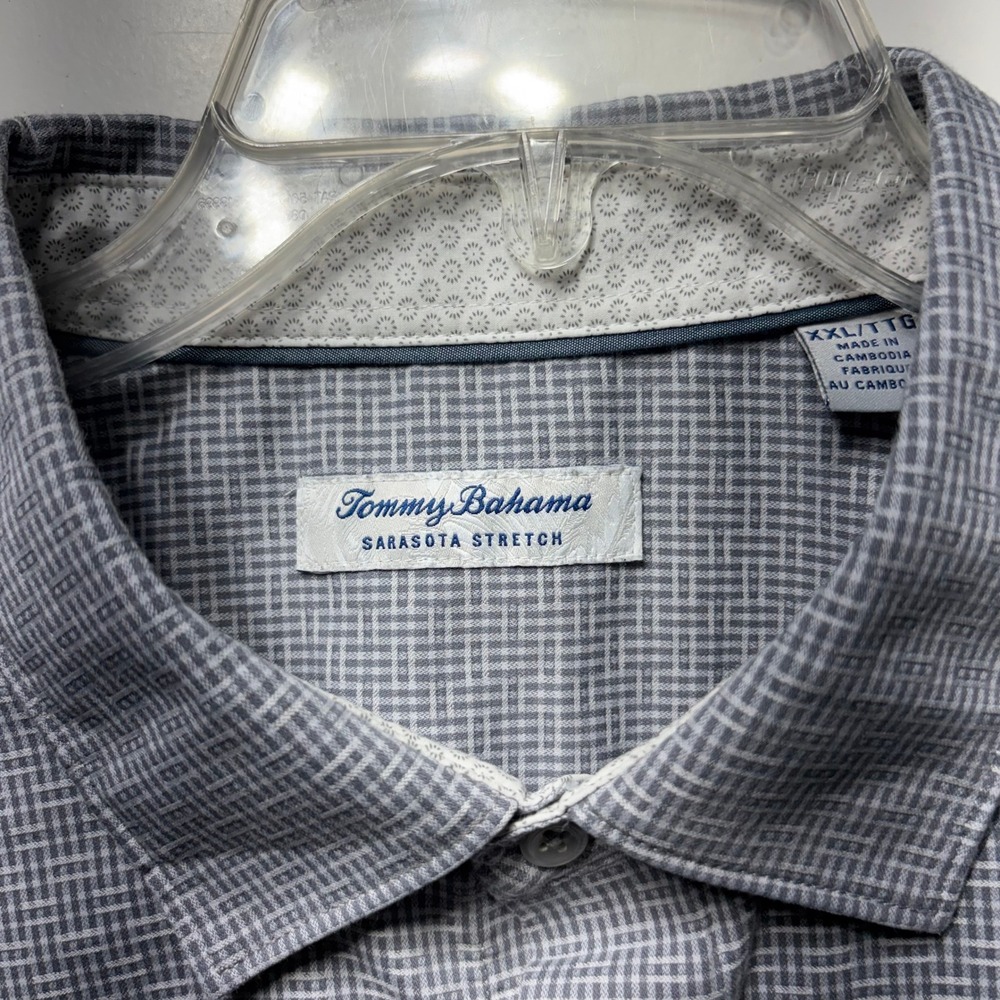 Tommy Bahama Sarasota Stretch Mens XXL Grey White Grid Long Sleeve Button Shirt - Picture 2 of 15